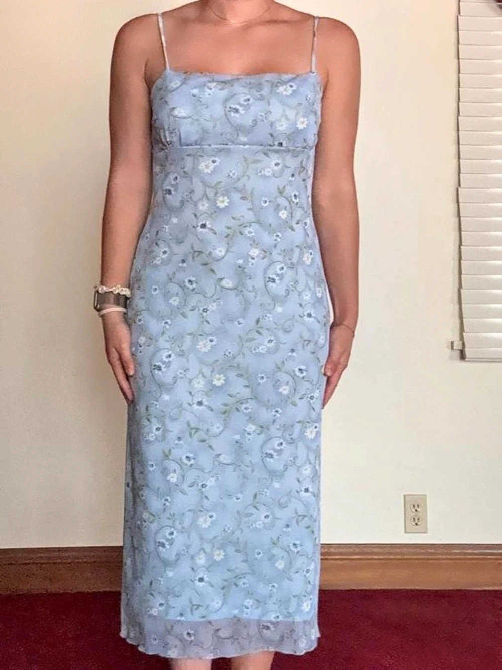 Vintage Necessary Objects Floral Midi Dress Blue & White Size Medium